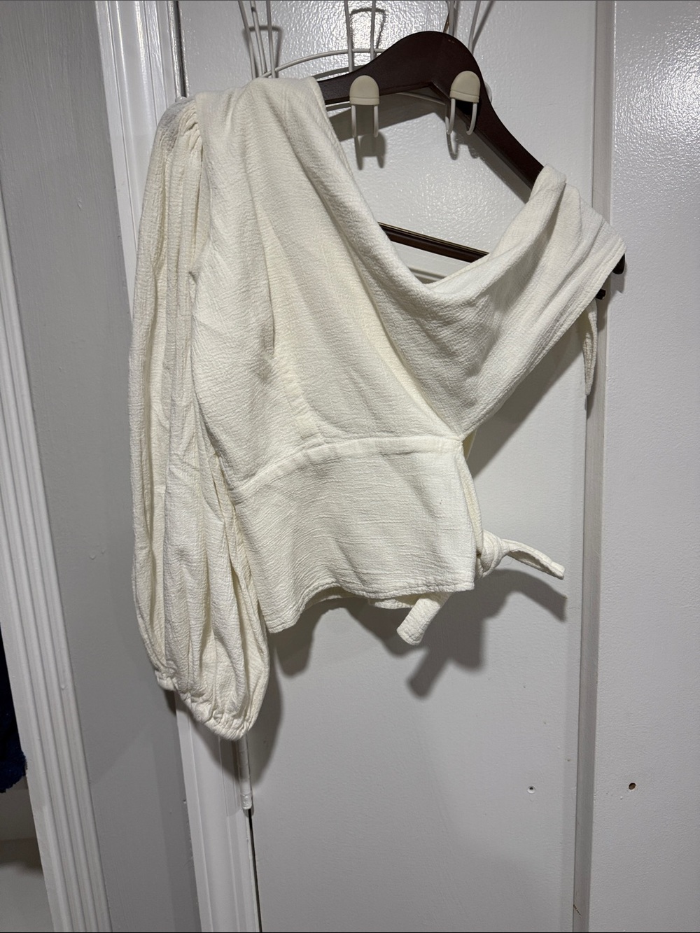 Free People Ivory Wrap Top with Balloon Sleeves
